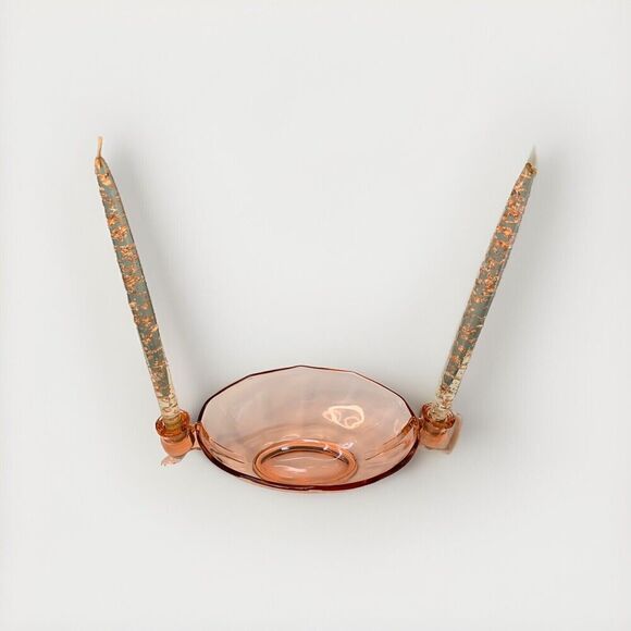 Fostoria Fairfax Pink Rose Depression Glass Vintage Oval Bowl w/ Candle Holder - Picture 1 of 13